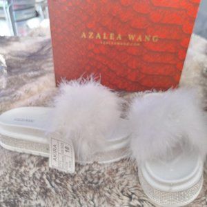 White Feather Glitter Slides